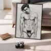 Hand Drawn Male Nude Line Art Wall Print Modern Decor