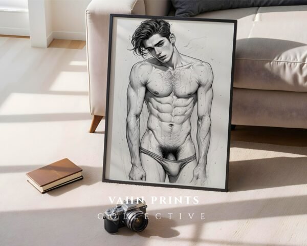 Hand Drawn Male Nude Line Art Wall Print Modern Decor