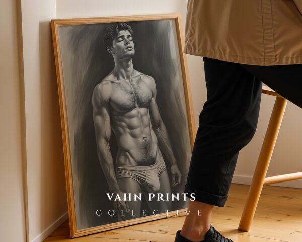 Masculine Figure Nude Art Print Minimalist Line Illustration