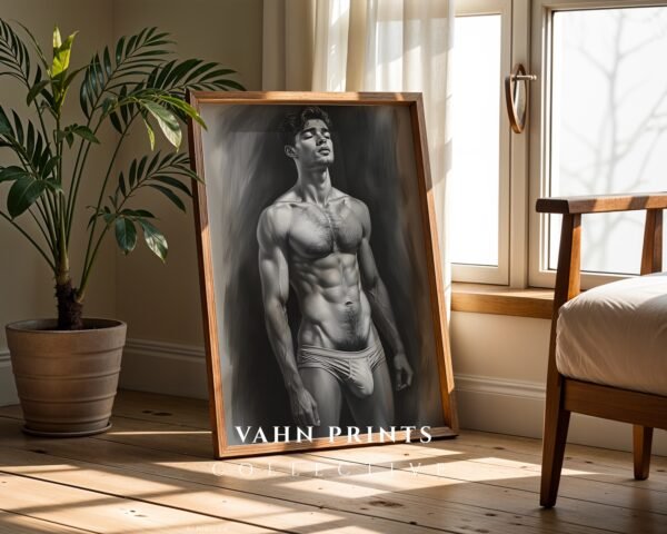 Masculine Figure Nude Art Print Minimalist Line Illustration