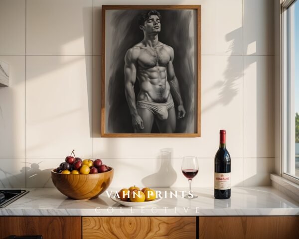 Masculine Figure Nude Art Print Minimalist Line Illustration