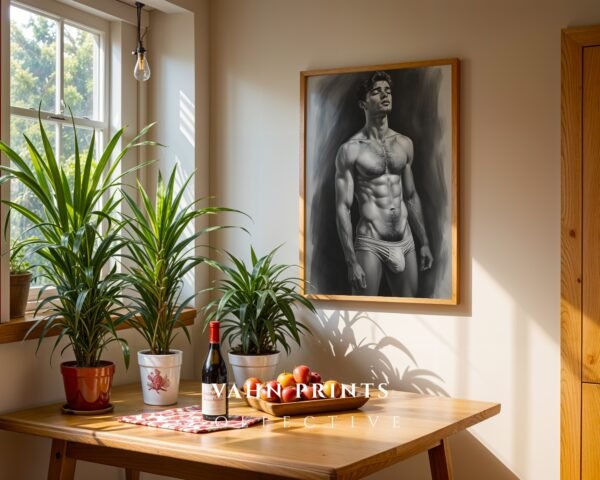 Masculine Figure Nude Art Print Minimalist Line Illustration