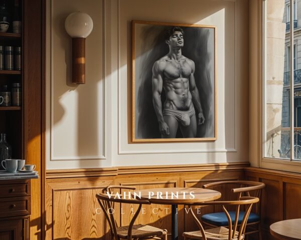 Masculine Figure Nude Art Print Minimalist Line Illustration