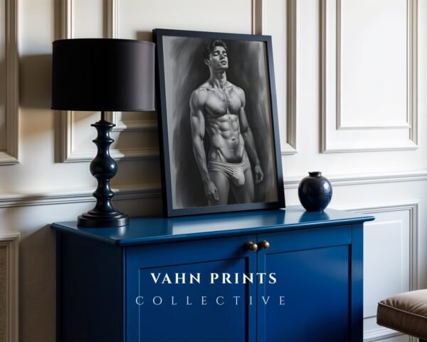 Masculine Figure Nude Art Print Minimalist Line Illustration