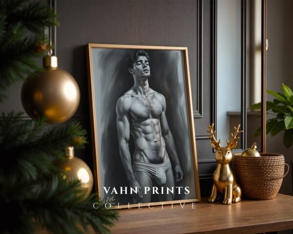 Masculine Figure Nude Art Print Minimalist Line Illustration