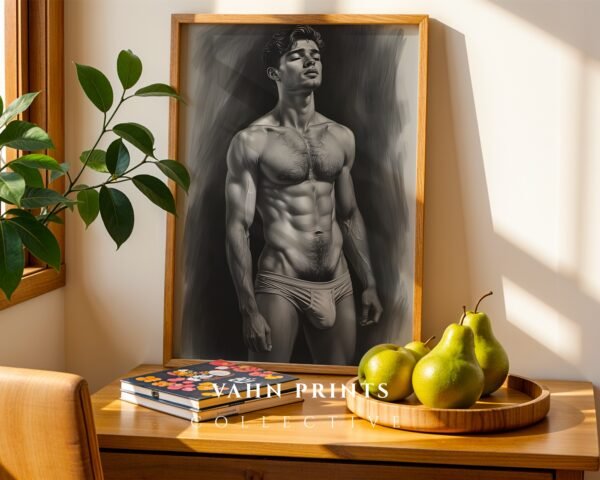 Masculine Figure Nude Art Print Minimalist Line Illustration