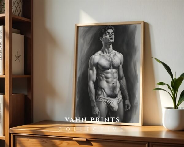 Masculine Figure Nude Art Print Minimalist Line Illustration