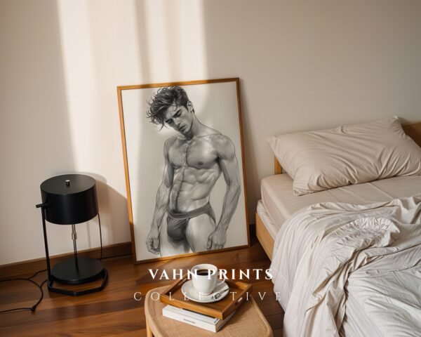Simple Male Nude Line Drawing Wall Art Modern Print