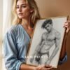 Simple Male Nude Line Drawing Wall Art Modern Print
