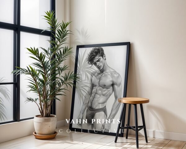 Simple Male Nude Line Drawing Wall Art Modern Print