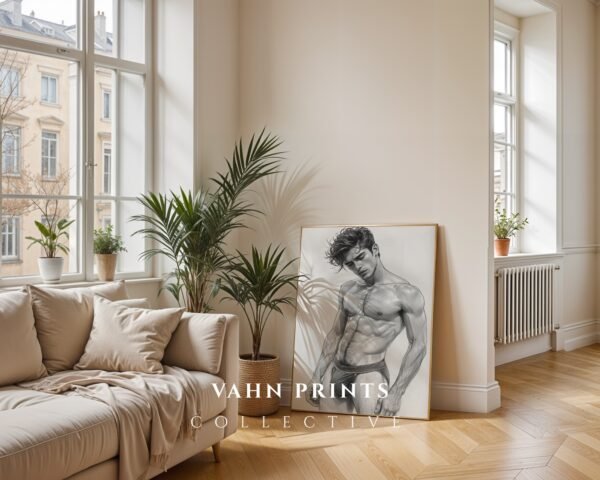 Simple Male Nude Line Drawing Wall Art Modern Print