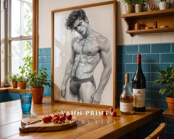 Simple Male Nude Line Drawing Wall Art Modern Print