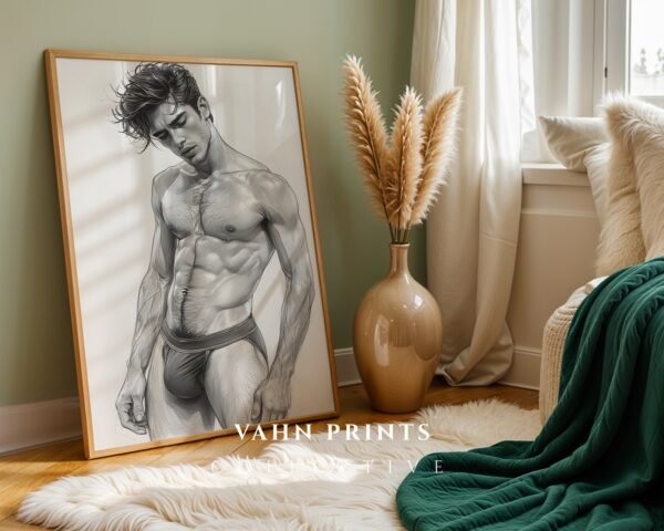 Simple Male Nude Line Drawing Wall Art Modern Print