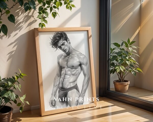 Simple Male Nude Line Drawing Wall Art Modern Print
