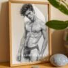 Simple Male Nude Line Drawing Wall Art Modern Print