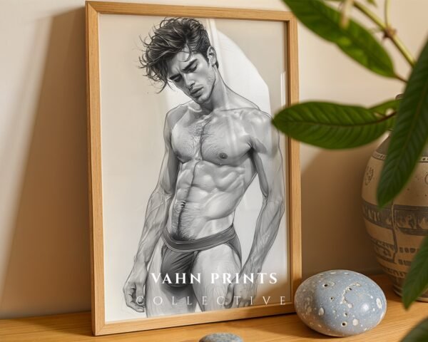 Simple Male Nude Line Drawing Wall Art Modern Print