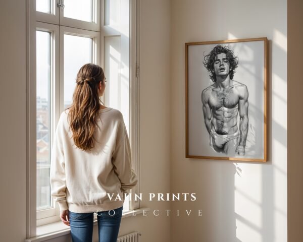 Modern Male Nude Wall Decor Clean Line Art Poster