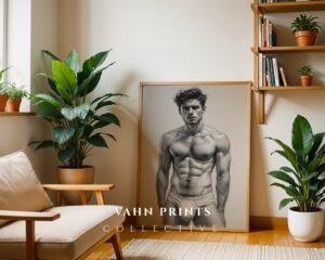 Male Nude Body Art Line Drawing Minimalist Wall Print