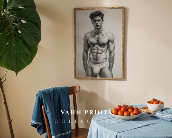 V143c_m2 Male Nude Body Art Line Drawing Minimalist Wall Print