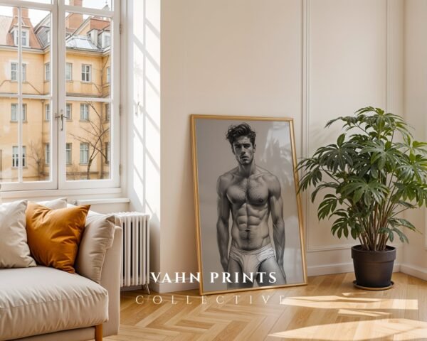 V143c_m4 Male Nude Body Art Line Drawing Minimalist Wall Print