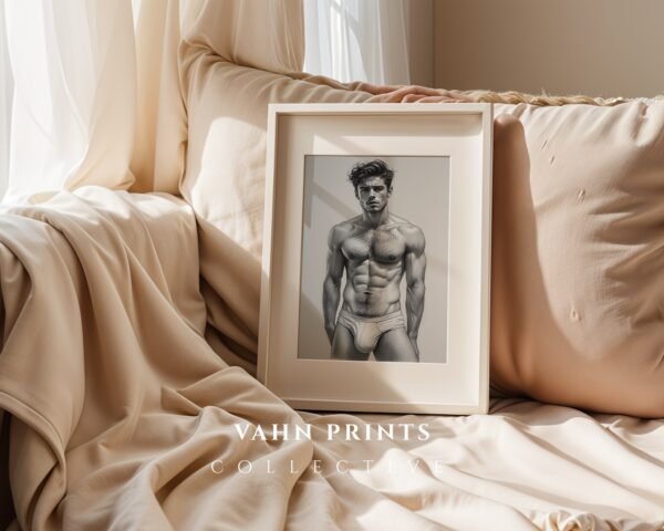 V143c_m5 Male Nude Body Art Line Drawing Minimalist Wall Print