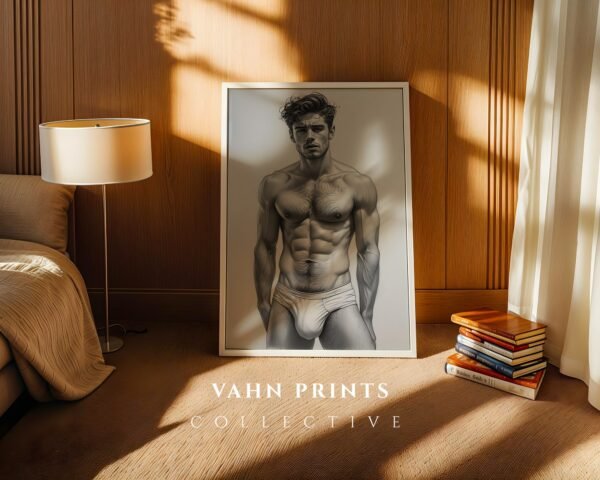 V143c_m7 Male Nude Body Art Line Drawing Minimalist Wall Print
