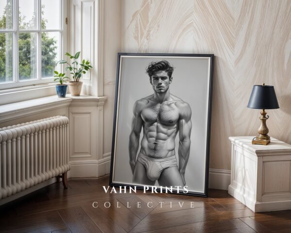 V143c_m9 Male Nude Body Art Line Drawing Minimalist Wall Print