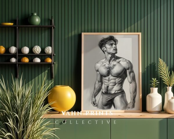 V144c_m10 Minimalist Nude Male Figure Illustration Wall Art Download