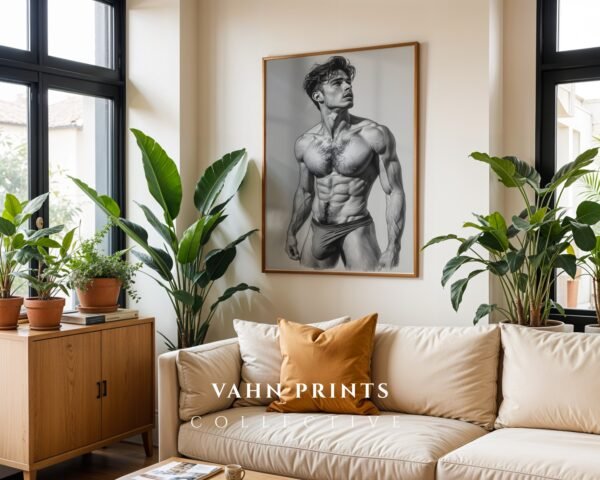 V144c_m2 Minimalist Nude Male Figure Illustration Wall Art Download