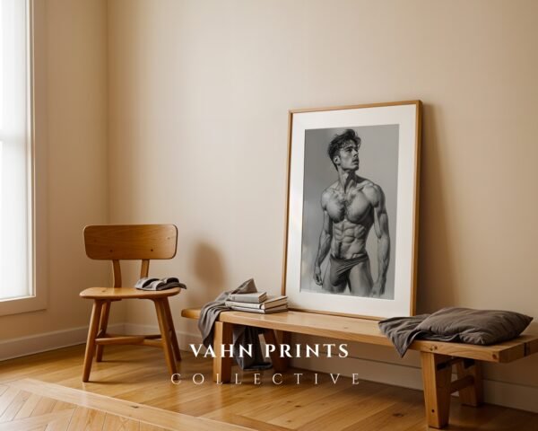 V144c_m3 Minimalist Nude Male Figure Illustration Wall Art Download
