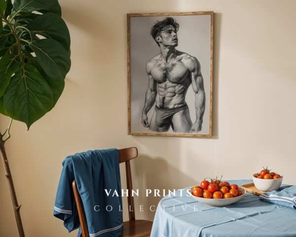 V144c_m4 Minimalist Nude Male Figure Illustration Wall Art Download