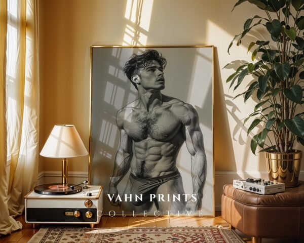 V144c_m5 Minimalist Nude Male Figure Illustration Wall Art Download