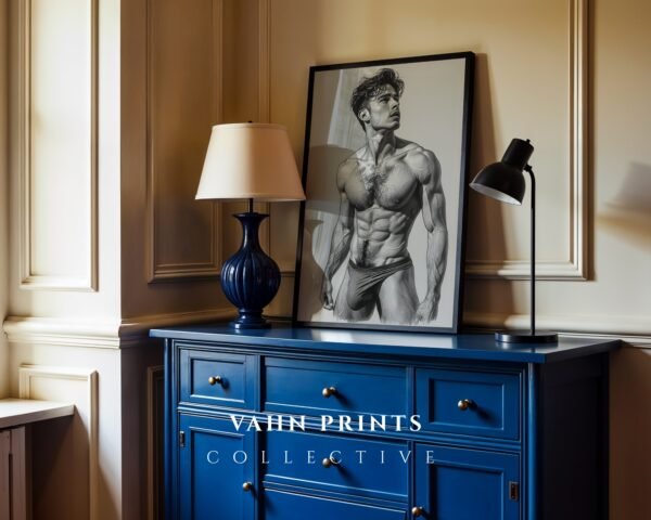 V144c_m6 Minimalist Nude Male Figure Illustration Wall Art Download