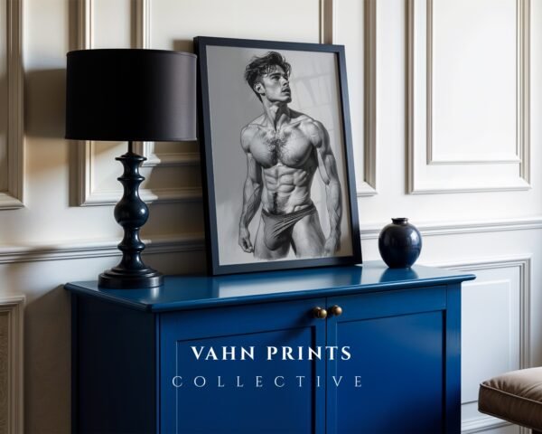 V144c_m7 Minimalist Nude Male Figure Illustration Wall Art Download