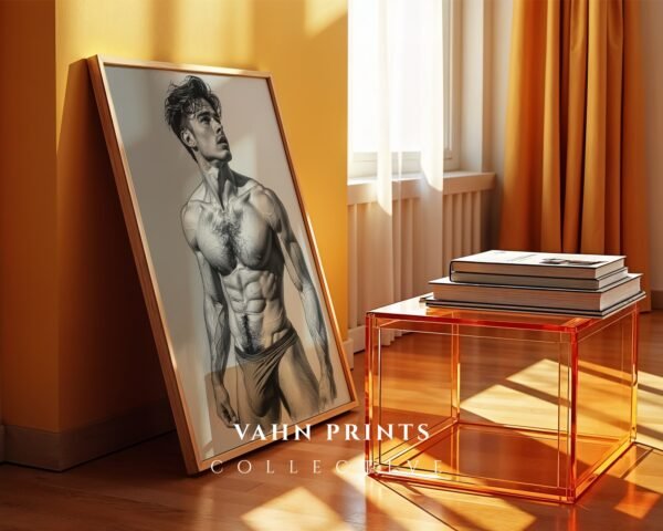 V144c_m8 Minimalist Nude Male Figure Illustration Wall Art Download