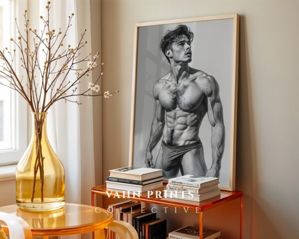 V144c_m9 Minimalist Nude Male Figure Illustration Wall Art Download