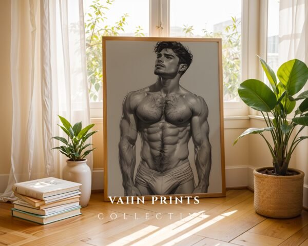 Male Nude Figure Sketch Wall Art Contemporary Printable