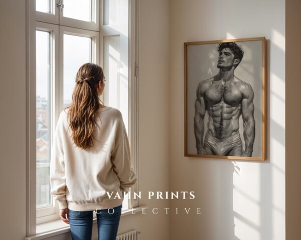 Male Nude Figure Sketch Wall Art Contemporary Printable