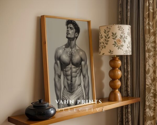 Male Nude Figure Sketch Wall Art Contemporary Printable
