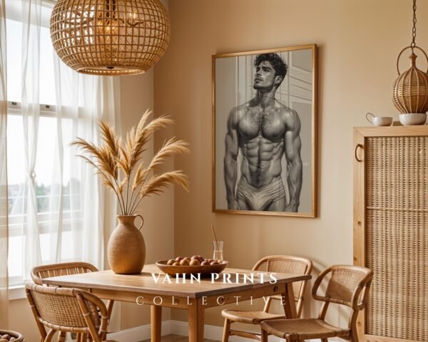 Male Nude Figure Sketch Wall Art Contemporary Printable