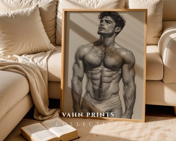Male Nude Figure Sketch Wall Art Contemporary Printable