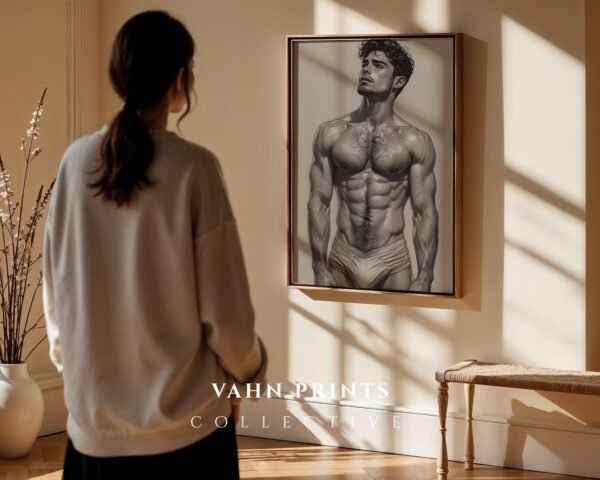 Male Nude Figure Sketch Wall Art Contemporary Printable
