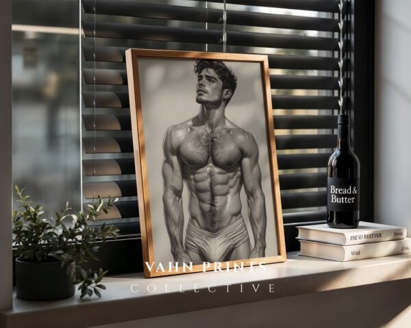 Male Nude Figure Sketch Wall Art Contemporary Printable