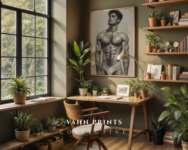 Male Nude Figure Sketch Wall Art Contemporary Printable