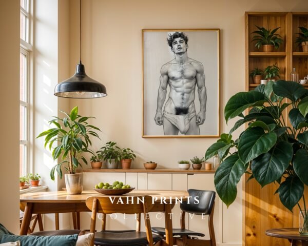 Masculine Nude Line Drawing Wall Art Modern Interior Decor