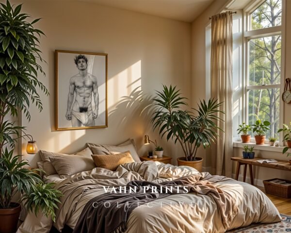 Masculine Nude Line Drawing Wall Art Modern Interior Decor