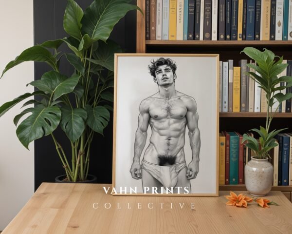 Masculine Nude Line Drawing Wall Art Modern Interior Decor