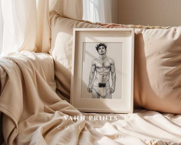 Masculine Nude Line Drawing Wall Art Modern Interior Decor