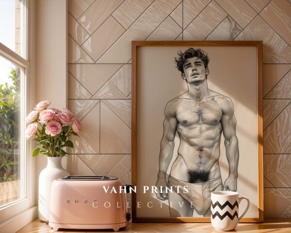 Masculine Nude Line Drawing Wall Art Modern Interior Decor