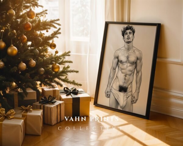Masculine Nude Line Drawing Wall Art Modern Interior Decor